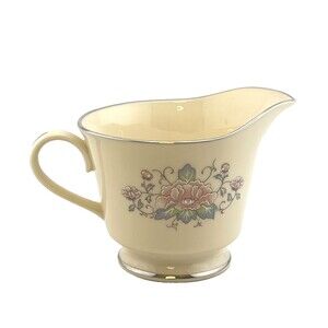 Vtg LENOX China Creamer Sauce Cup Charleston Floral Platinum Trim USA Grannycore